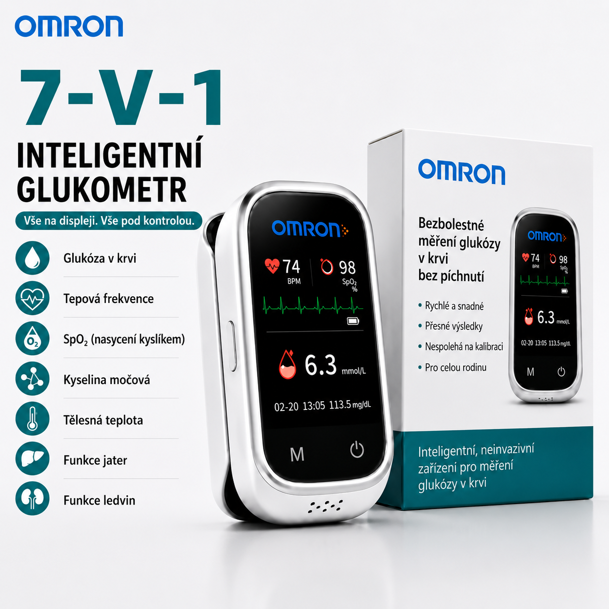 🩸 Omron™ 11v1 bezbolestný glukometr bez píchání • Bez testovacích proužků • Výsledky za pouhých 5 sekund