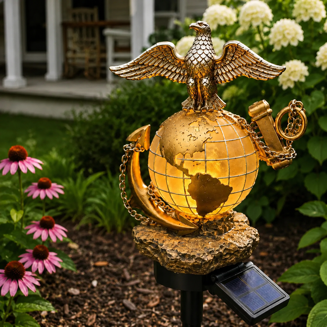USMC Eagle Globe Anchor Solar Garden Stake