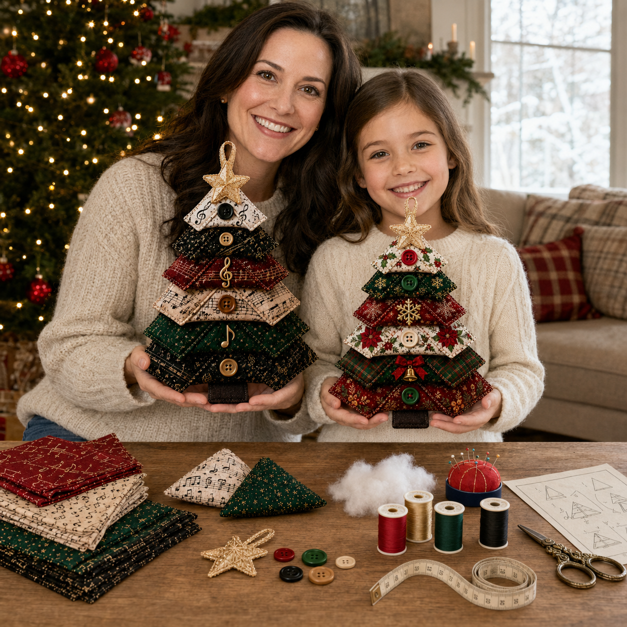 🎄LAST DAY 50% OFF ✨Layered Fabric Tree Ornament DIY Sewing Kit