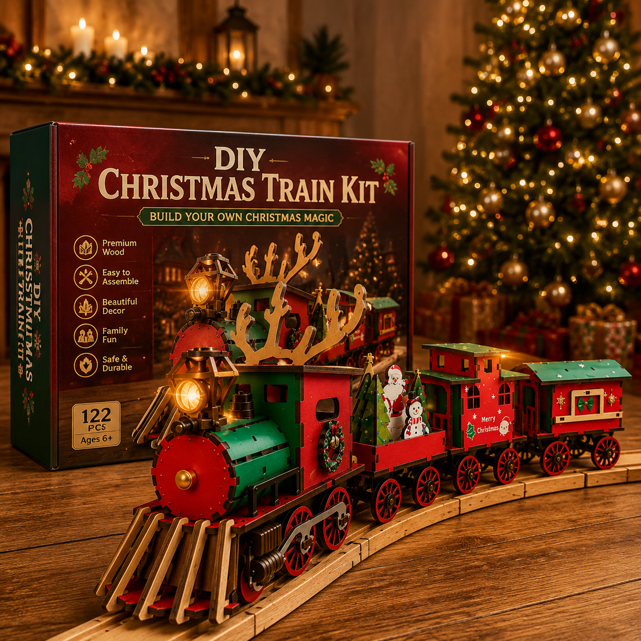 🚂LAST DAY 50% OFF❄️DIY Christmas Wooden Train Set 3D Assembly Puzzle Kit