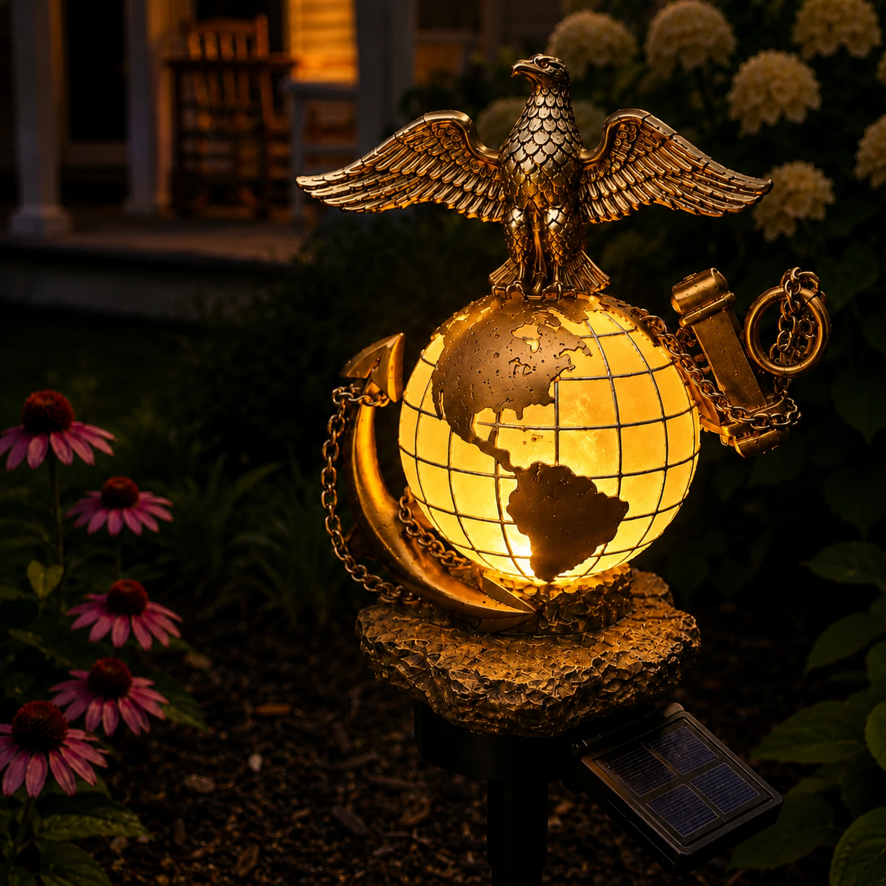 USMC Eagle Globe Anchor Solar Garden Stake