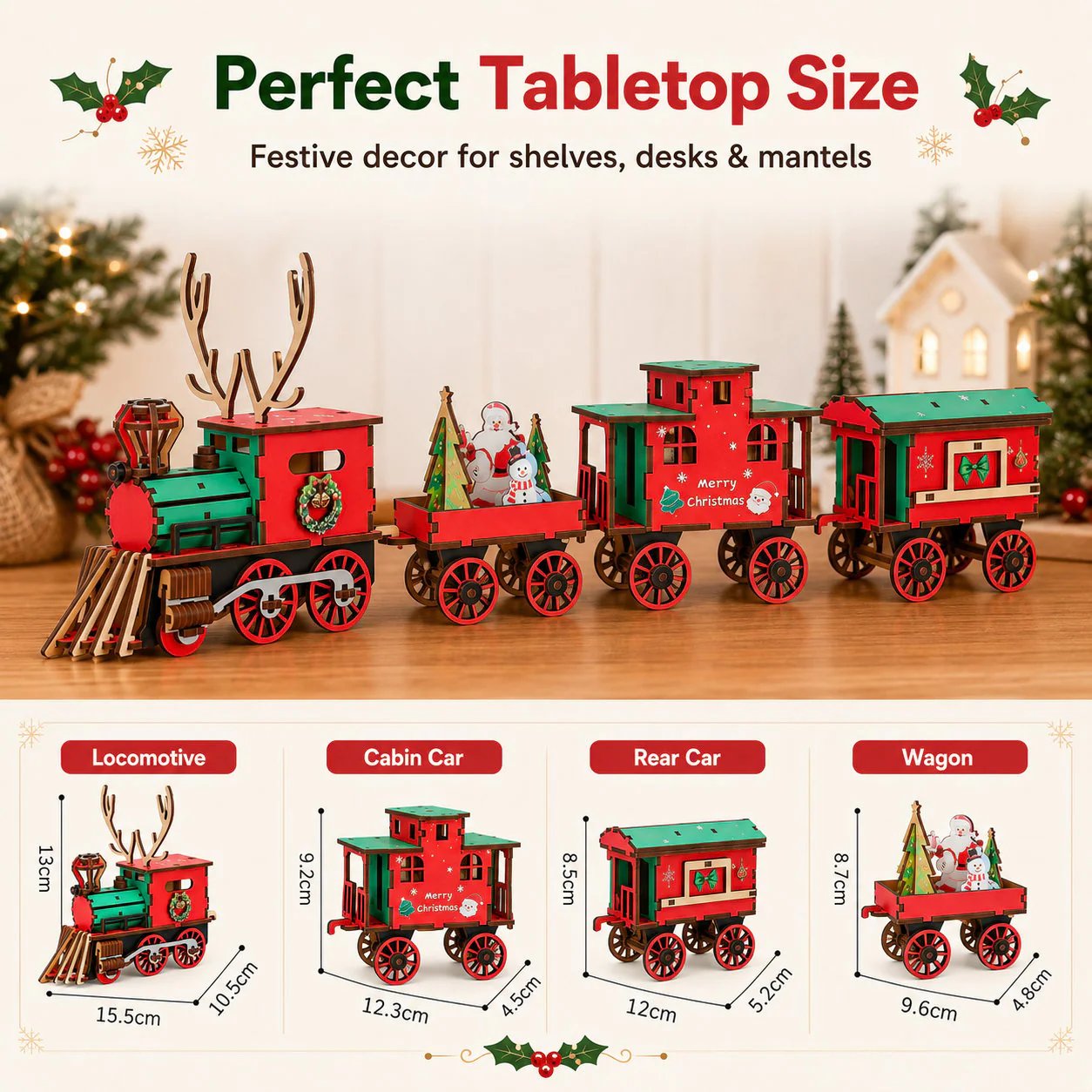 🚂LAST DAY 50% OFF❄️DIY Christmas Wooden Train Set 3D Assembly Puzzle Kit