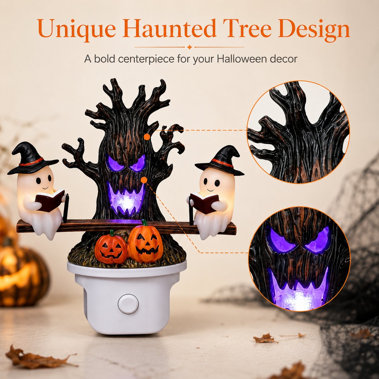 👻💡 Halloween Tree Ghost LED Night Light – Spooky Reading Ghost Table Decor