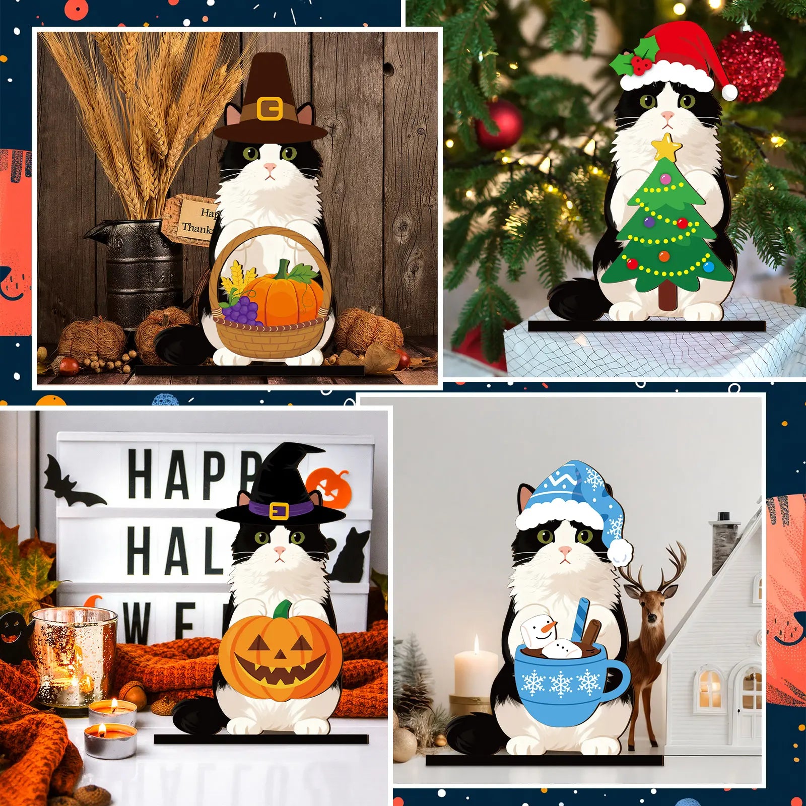 🐾LAST DAY 50% OFF - Interchangeable Seasonal Animal Wooden Decor Set