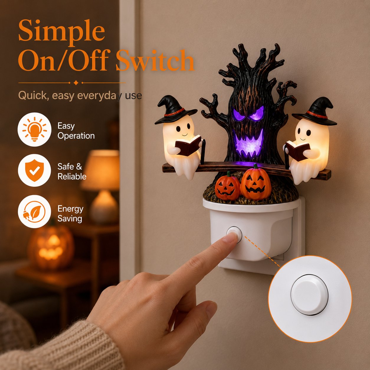👻💡 Halloween Tree Ghost LED Night Light – Spooky Reading Ghost Table Decor