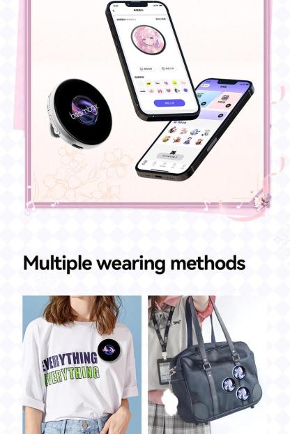Digital Badge Photo Video GIF Display Screen Pins Pixel Touchscreen Lightweight 500mAh