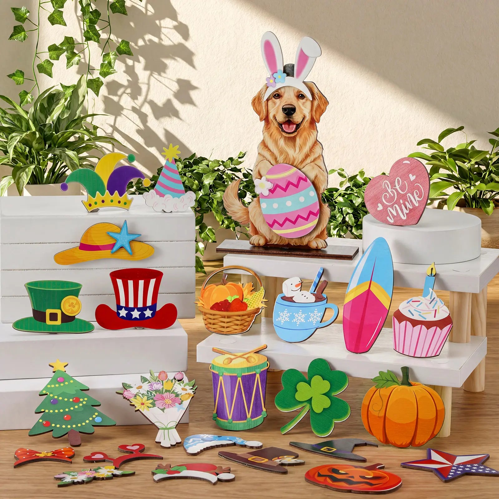 🐾LAST DAY 50% OFF - Interchangeable Seasonal Animal Wooden Decor Set