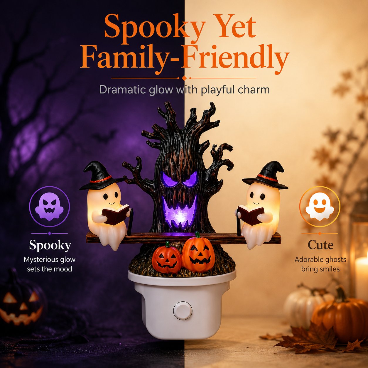 👻💡 Halloween Tree Ghost LED Night Light – Spooky Reading Ghost Table Decor