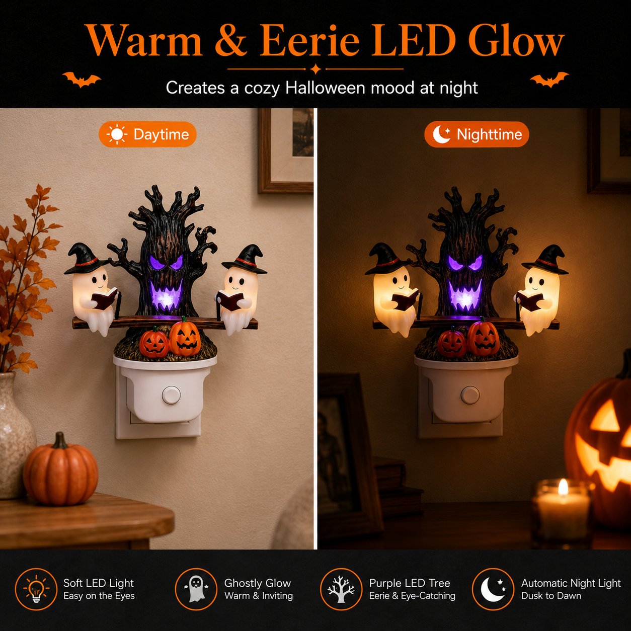 👻💡 Halloween Tree Ghost LED Night Light – Spooky Reading Ghost Table Decor
