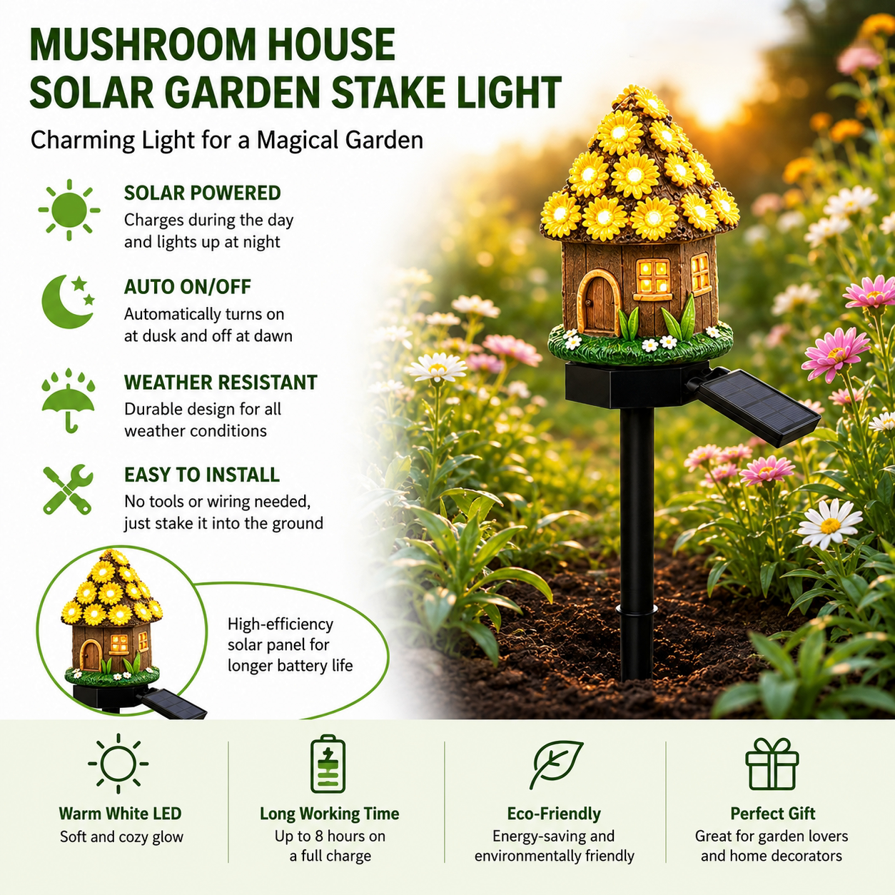 🍄Solar Fairy Tale Mushroom Cottage Garden Light