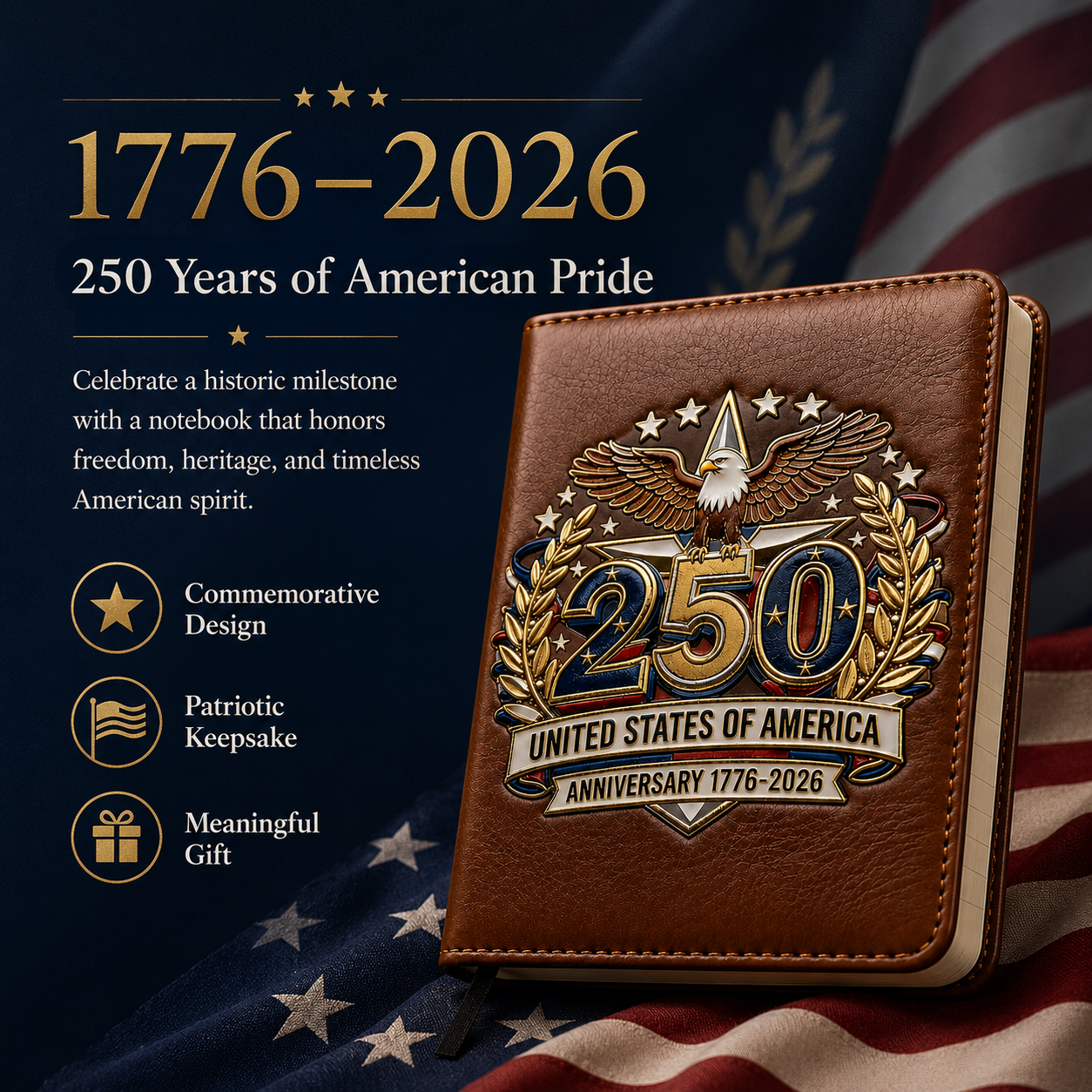 USA 250th Anniversary Notebook &amp; Pen Set A Meaningful Patriotic Gift for Dad🎁-LUN