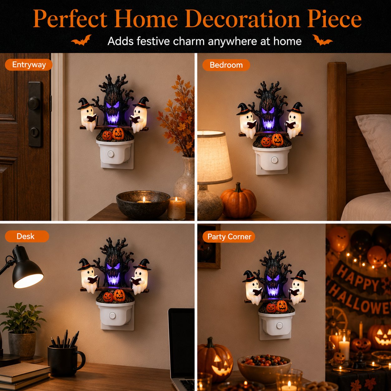 👻💡 Halloween Tree Ghost LED Night Light – Spooky Reading Ghost Table Decor