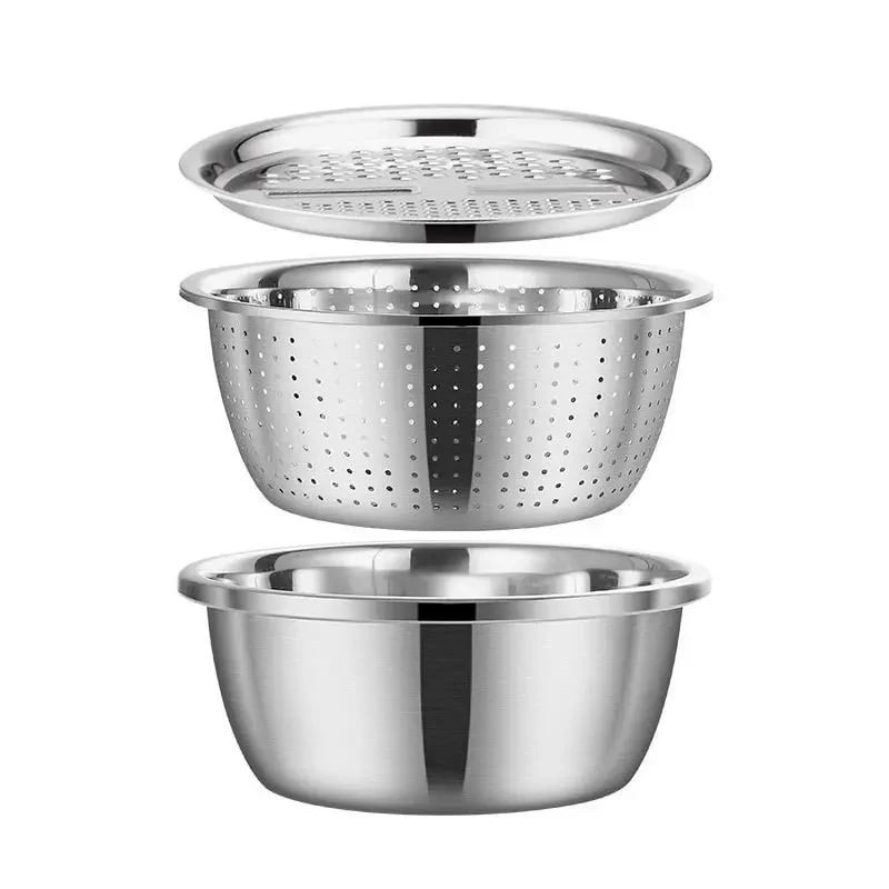 🔥Limited Time Promotion 50% OFF🔥 3-Piece Thickened Stainless Steel Mixing Bowl Set with Draining Basket