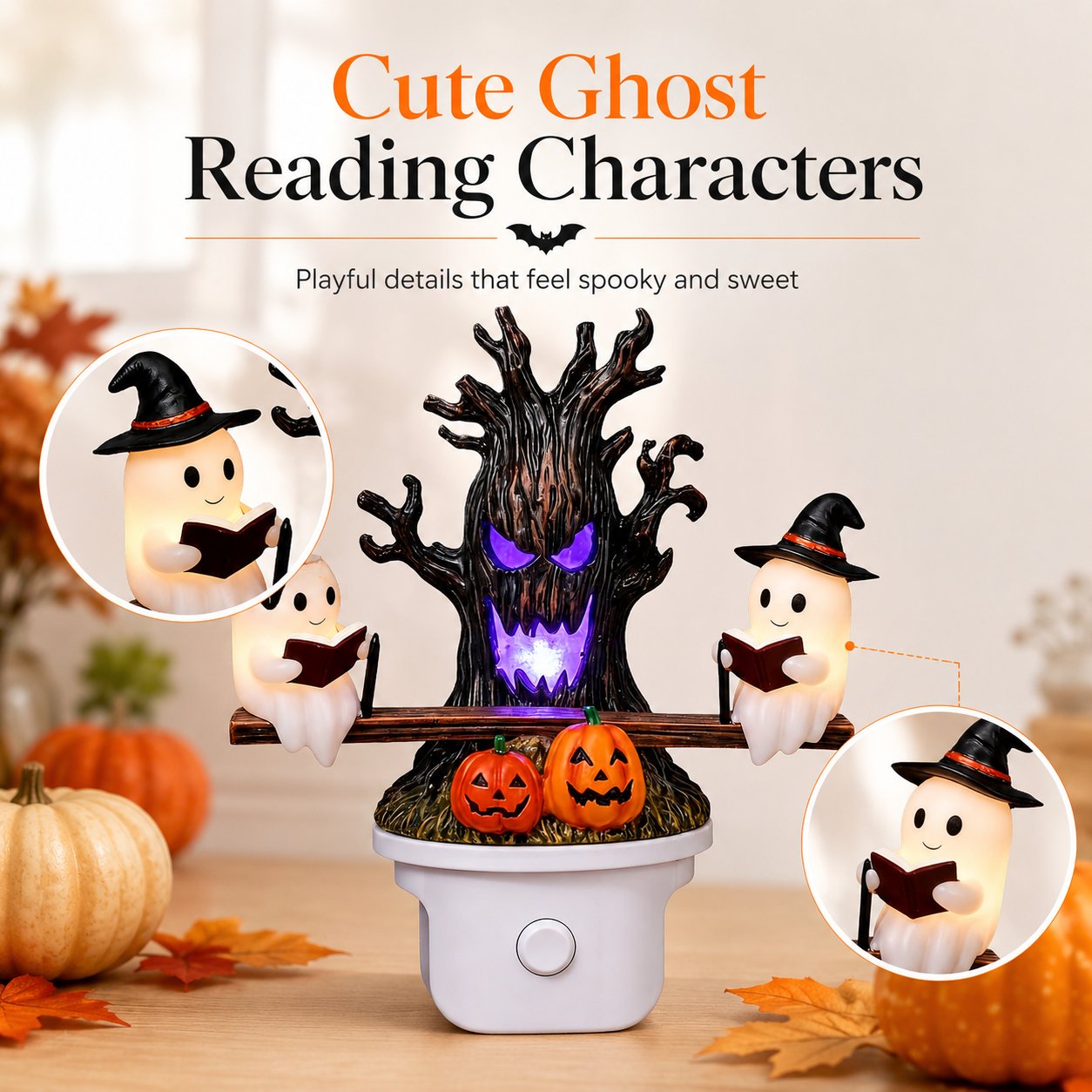 👻💡 Halloween Tree Ghost LED Night Light – Spooky Reading Ghost Table Decor