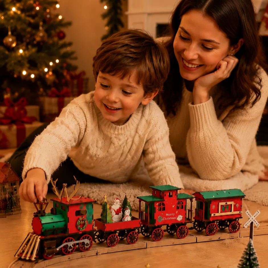 🚂LAST DAY 50% OFF❄️DIY Christmas Wooden Train Set 3D Assembly Puzzle Kit