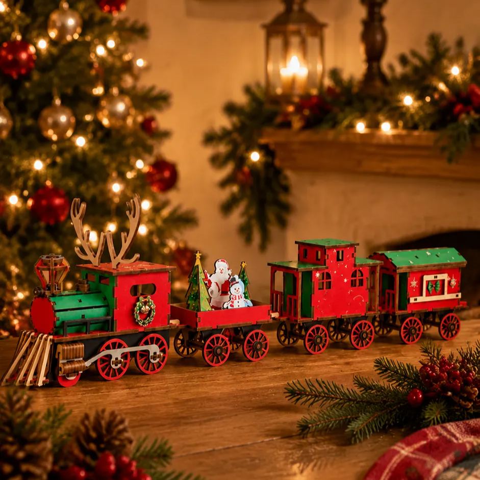 🚂LAST DAY 50% OFF❄️DIY Christmas Wooden Train Set 3D Assembly Puzzle Kit