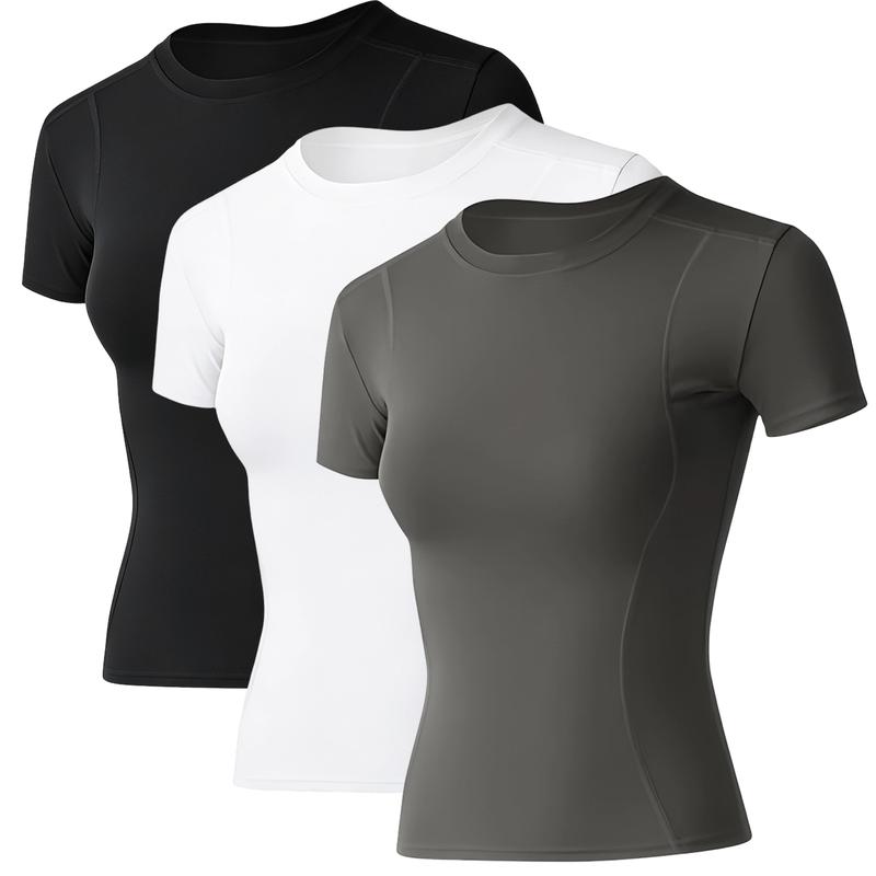 Camisetas de entrenamiento para mujer, paquete de 3, camiseta de compresión atlética, ajuste seco, yoga, gimnasio, camisetas básicas