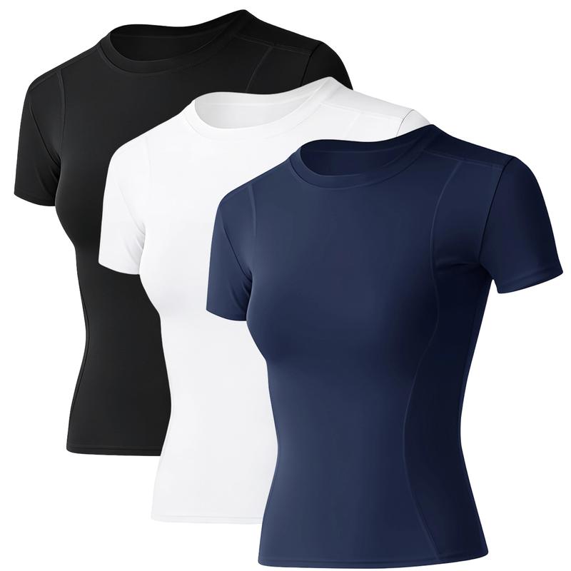 Camisetas de entrenamiento para mujer, paquete de 3, camiseta de compresión atlética, ajuste seco, yoga, gimnasio, camisetas básicas