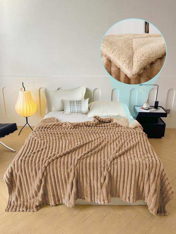 Frazada Aborregada Con Tamaño Matrimonial, Peluche Grande Y Súper Suave A Rayas - Súper Amigable Con La Piel, Transpirable, Ligera, Suave Y Cómoda Y Ideal Para Dormitorio, Decoración Hogar, Otoño, Navidad Y Habitación (180*200CM)