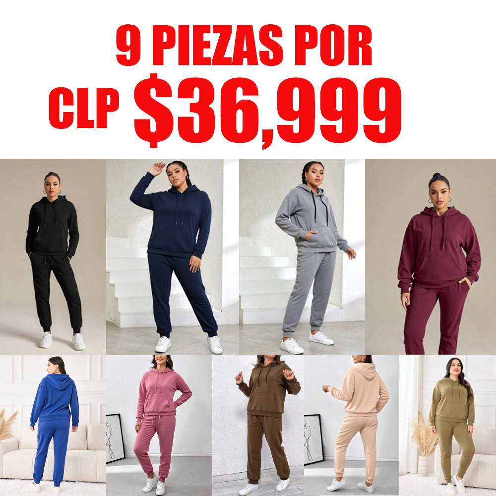Super de Ropa conjunto deportivo, de estilo casual y cómodo. Consiste en una sudadera con capucha y pantalones jogger a juego. La sudadera tiene un corte holgado, con un cordón ajustable en la capucha y un bolsillo tipo canguro en la parte delantera