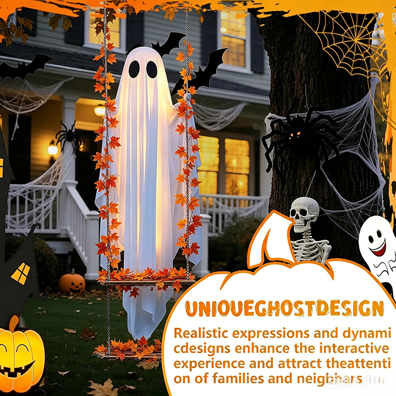 🔥Last Day 50% Off - 71'' Spooky Hanging Ghost Porch Swing Ornament
