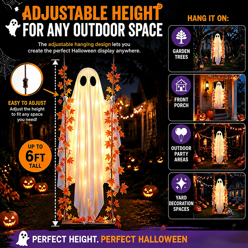 🔥Last Day 50% Off - 71'' Spooky Hanging Ghost Porch Swing Ornament
