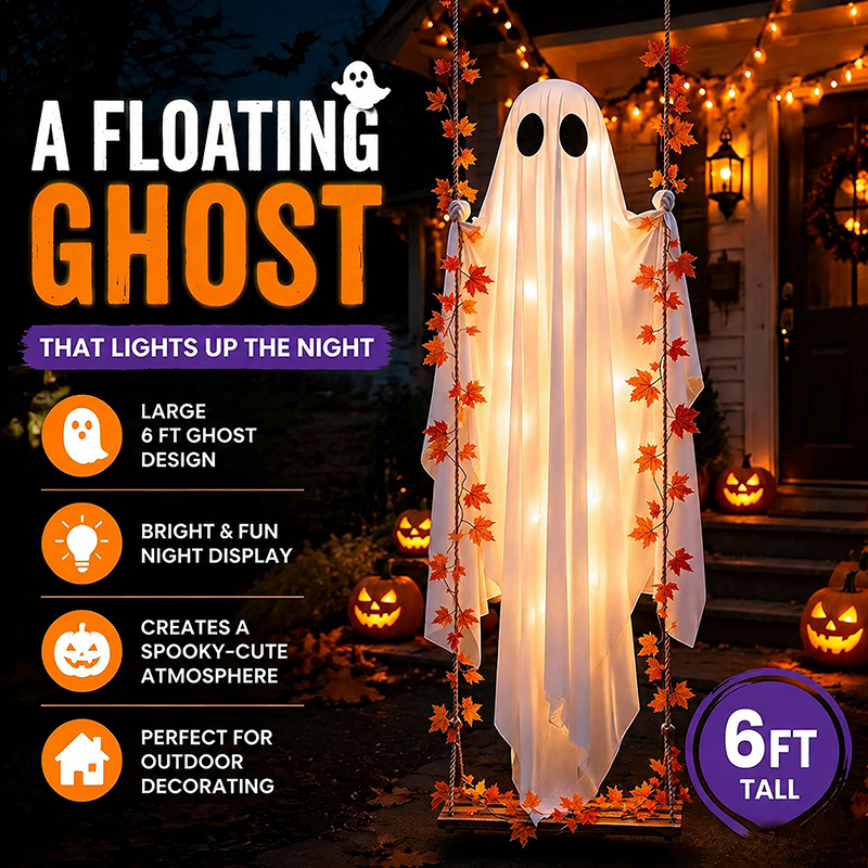 🔥Last Day 50% Off - 71'' Spooky Hanging Ghost Porch Swing Ornament