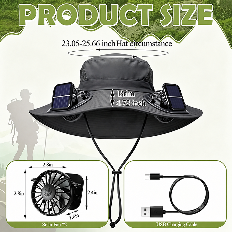 Wide Brim Solar Fan Outdoor Fishing Hat