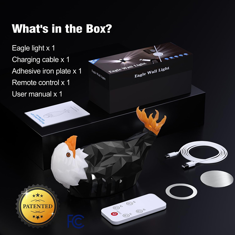 Bald American Eagle Wall Light-remote Control Magnetic Wall Night Lamp