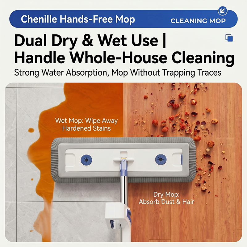 17" Reusable Chenille Mop For Home Use - Suitable For Floor And Wall Cleaning