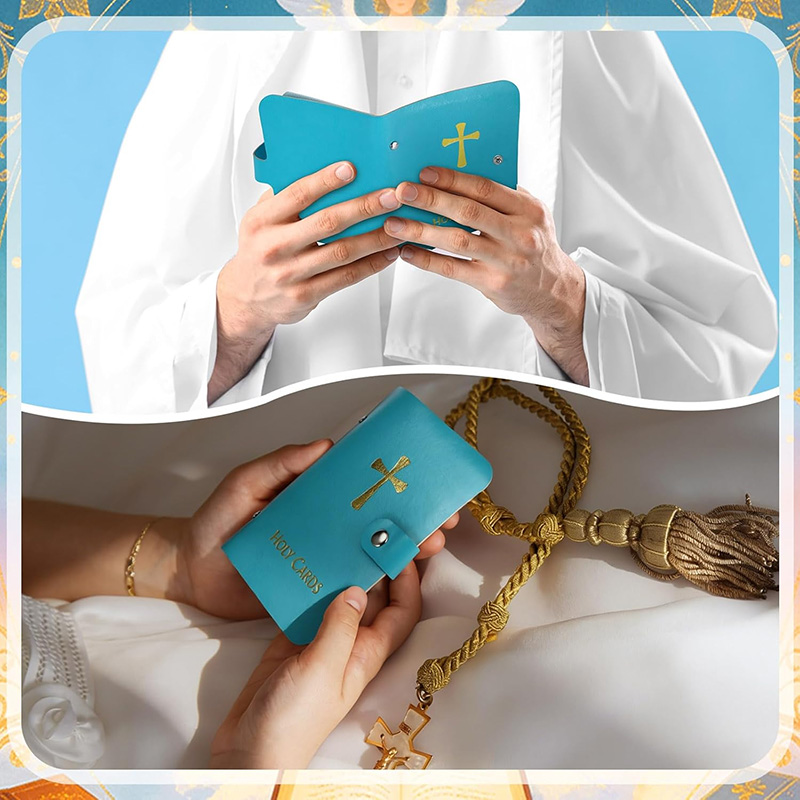 Catholic Genuine Leather Holy Card Holder – Pocket Prayer Card Organizer With Snap Closure
