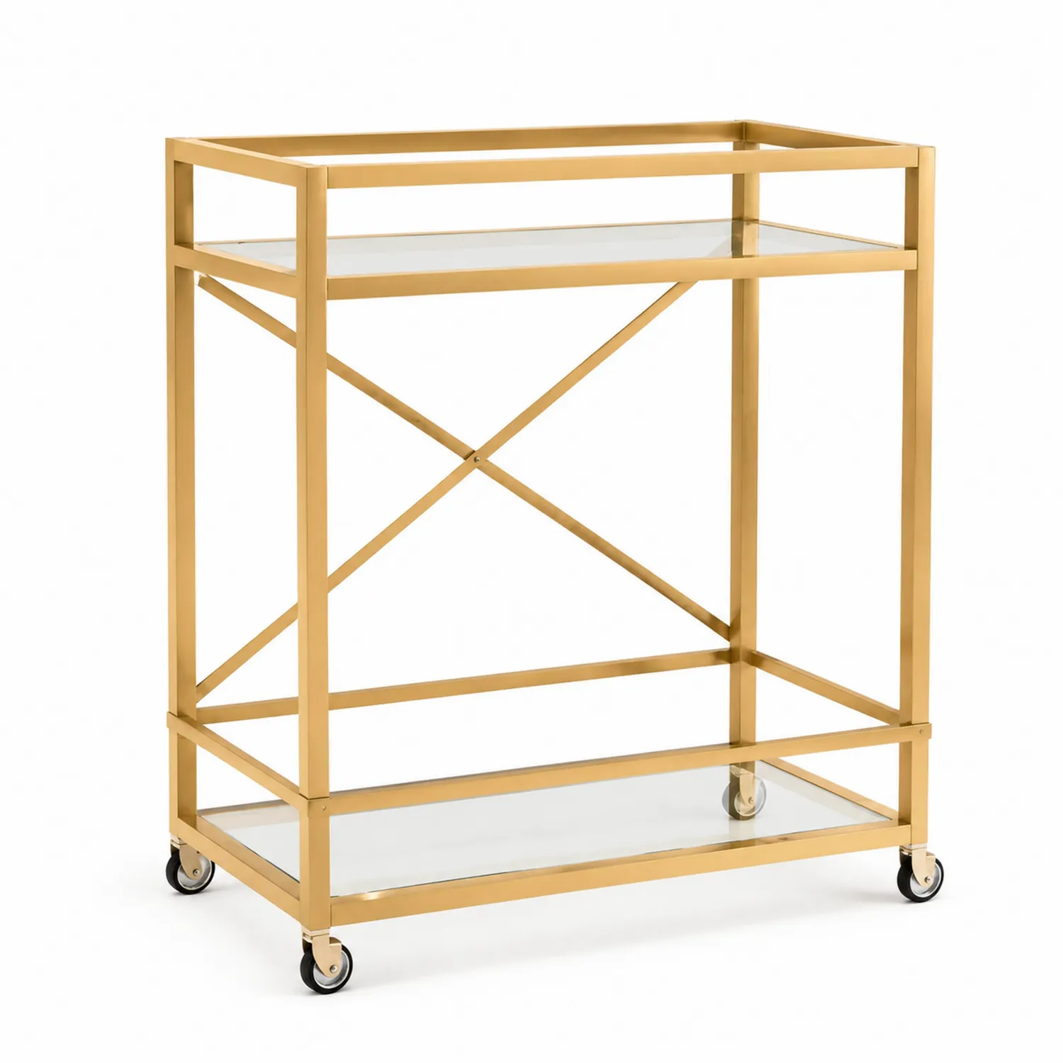 Złoty wózek barowy metal szkło hartowane 80x35x90cm-Homegloweu