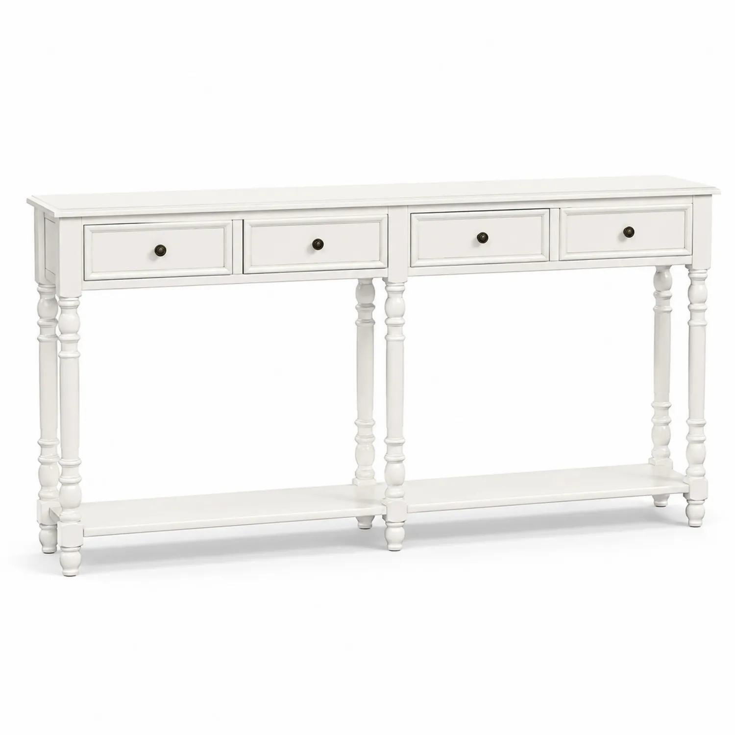 Drewniany stół konsolowy z szufladami Biały 150x30x85 cm-Homegloweu