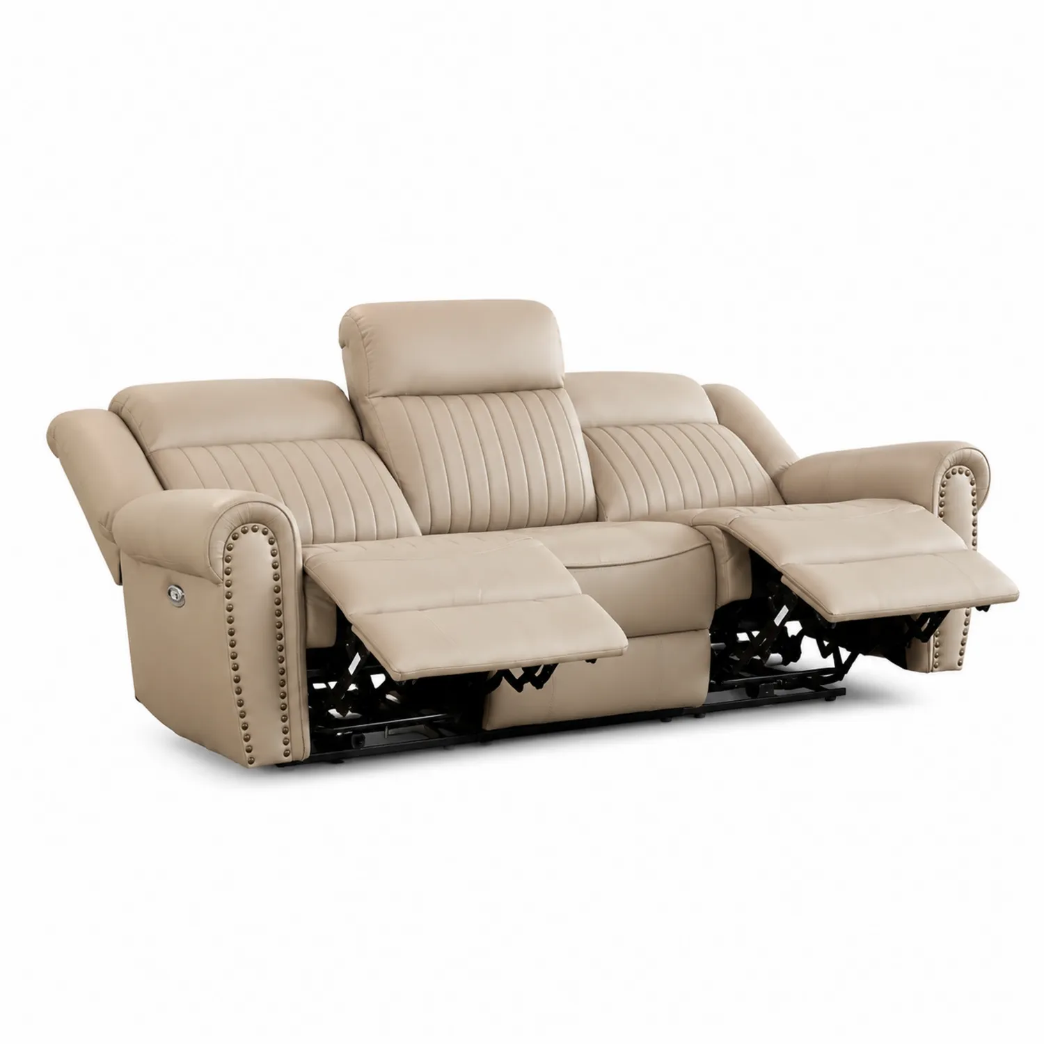 Sofa rozkładana 3-osobowa ze skóry ekologicznej beżowa-Homegloweu