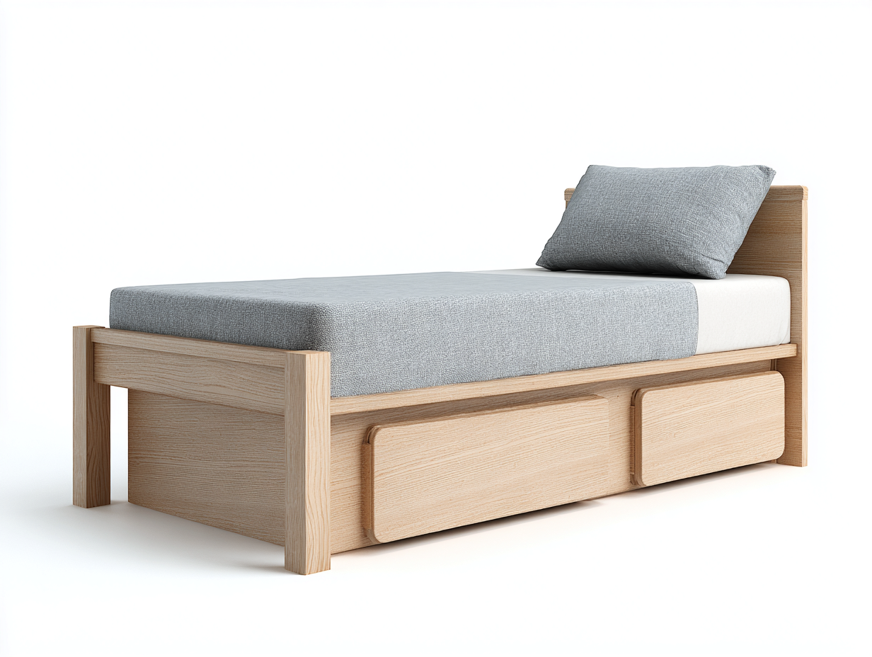 Einzelbett Holz 200x100x75 cm - Naturholz-Grau - Modernes Design mit Stauraum - Für Schlafzimmer geeignet-Oakuplab