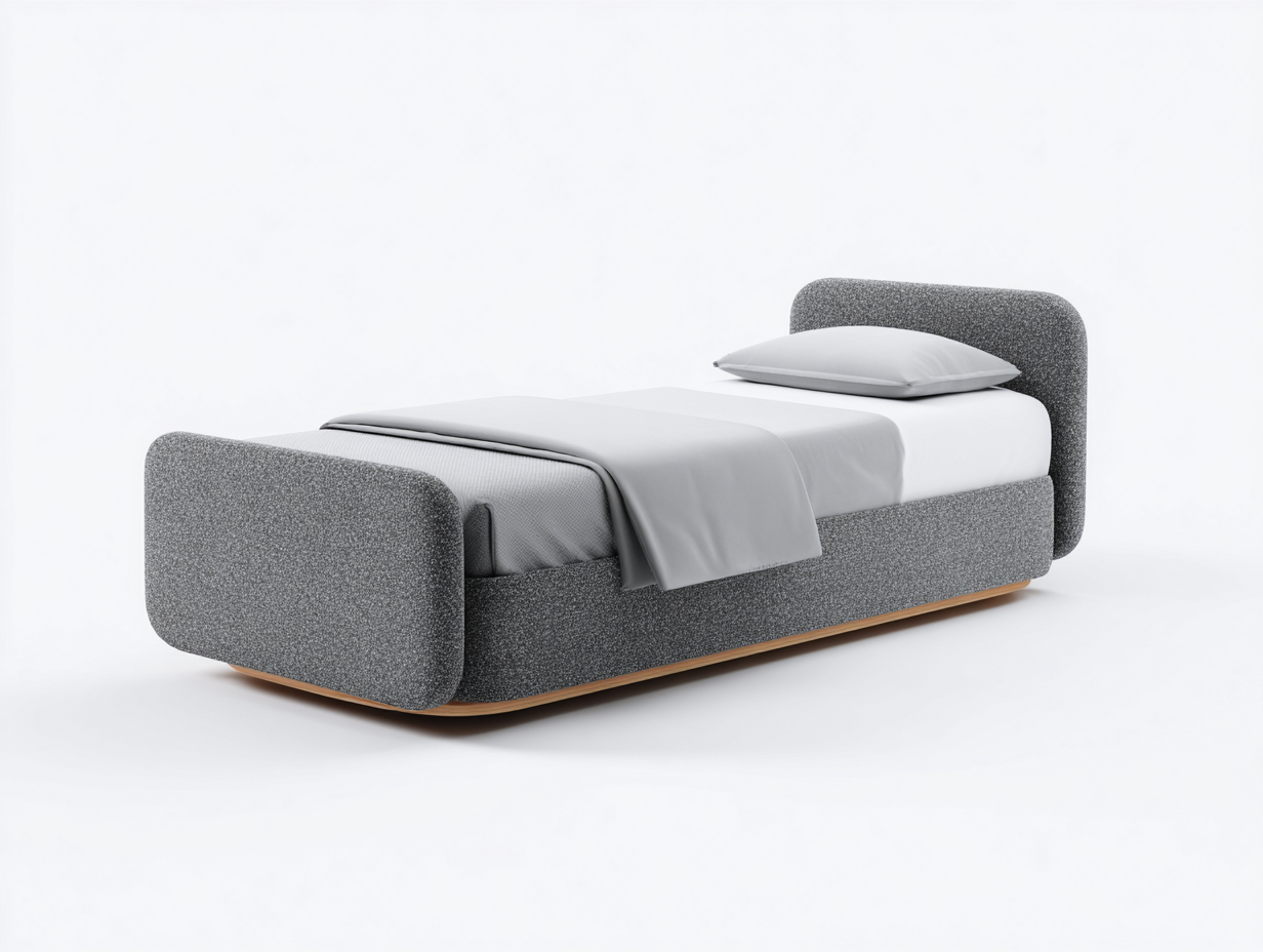 Einzelbett Stoff Holz 200x100x85 cm - Grau Naturholz - Modernes Design - Für Schlafzimmer geeignet-Oakuplab