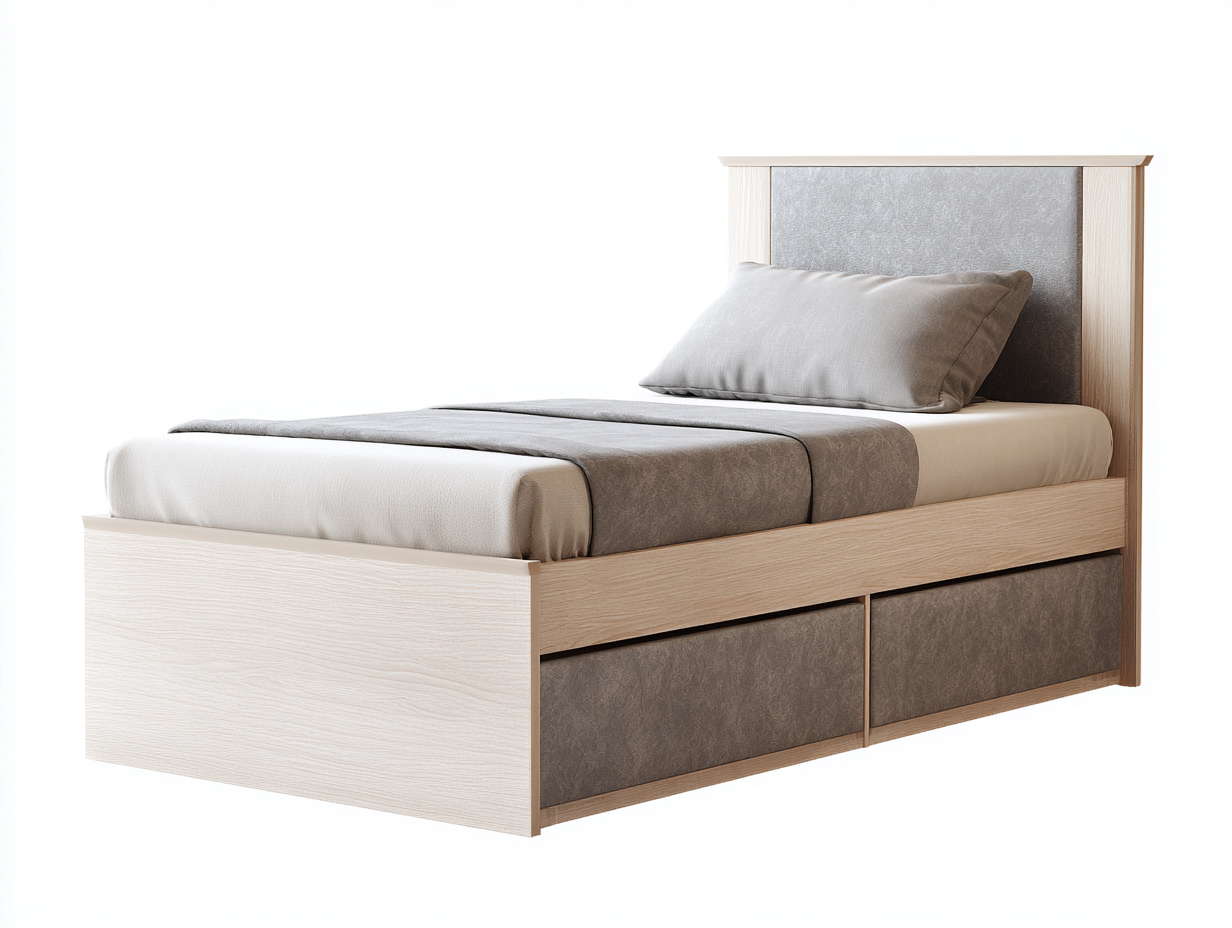 Einzelbett Holzwerkstoff mit Stauraum und Stoffeinsatz 200x90x100 cm - Eiche-Braun - Modernes Design für Schlafzimmer-Oakuplab