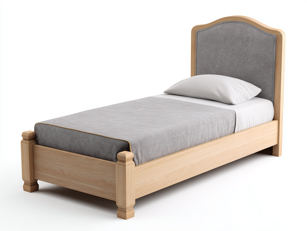 Einzelbett Holz Stoff 200x100x95 cm - Hellgrau-Naturholz - Klassisches Design - Für Schlafzimmer geeignet-Oakuplab