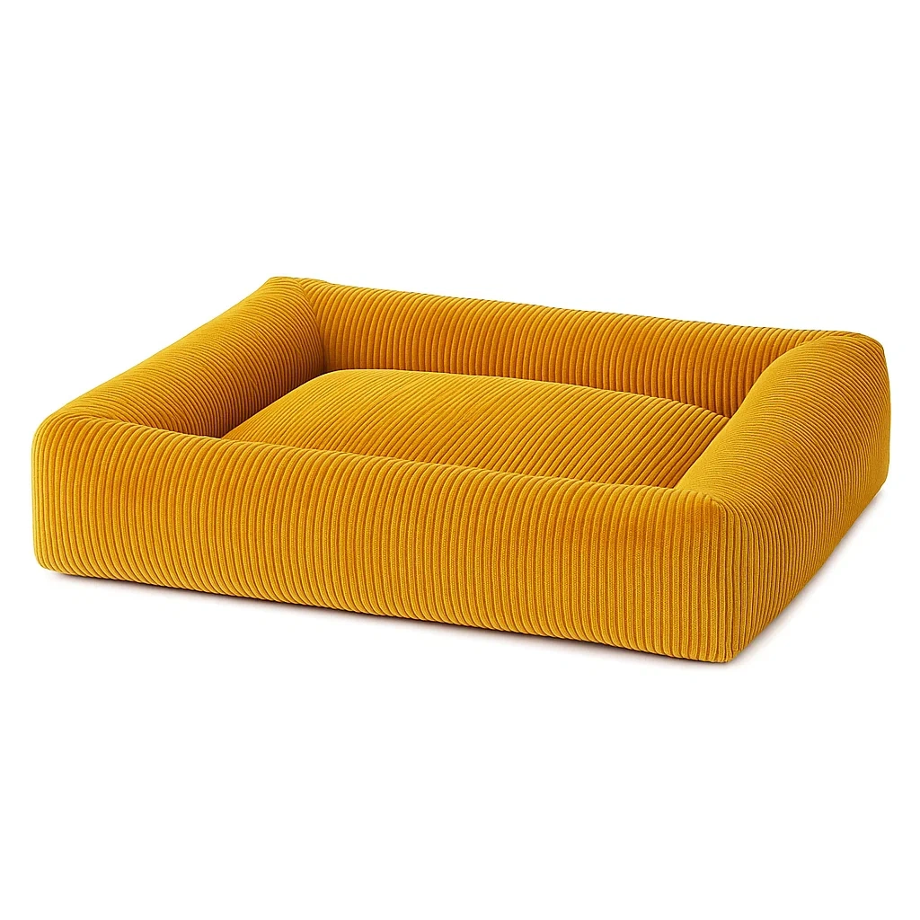 Hundebett Corduroy Rechteckig Gelb 90x70x20cm-decorinspiredhub