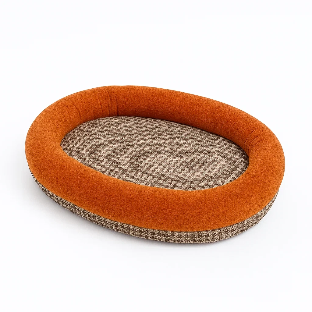 Ovales Hundebett Stoff Orange-Braun 70x50 cm-decorinspiredhub