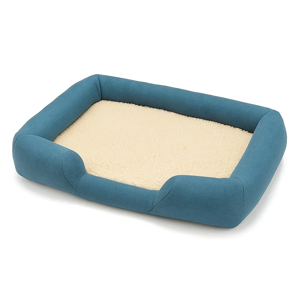 Rechteckiges Hundebett Baumwolle Plüsch Blau/Creme-decorinspiredhub