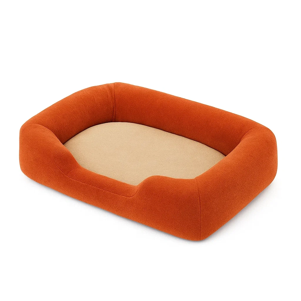 Rechteckiges Hundebett aus Polyester und Baumwolle, Orange und Beige-decorinspiredhub
