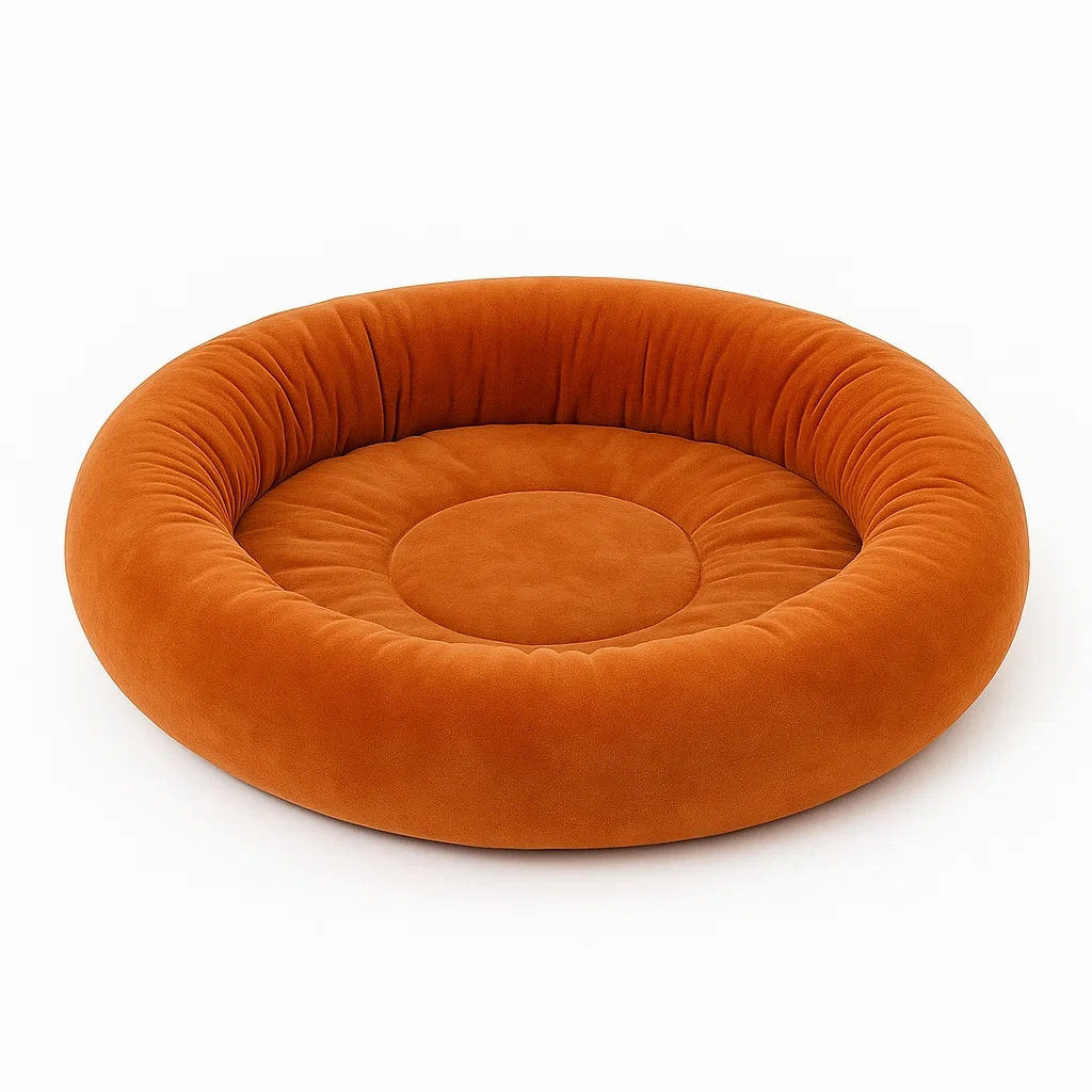 Rundes Samt-Haustierbett in Orange, Durchmesser 80 cm-decorinspiredhub