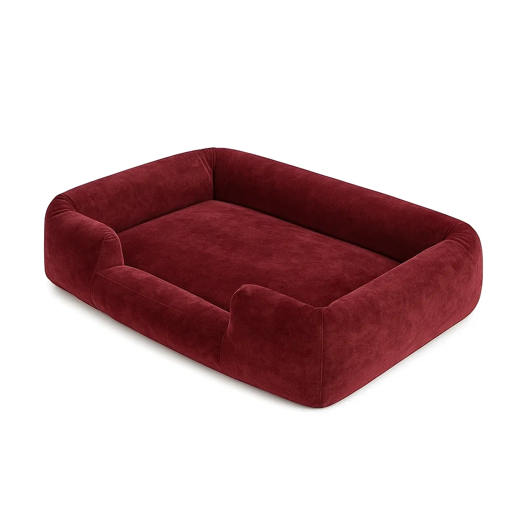 Hundebett Rechteck Velours Weinrot 100x80x20 cm-decorinspiredhub