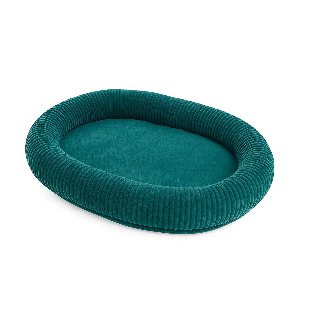 Ovales Haustierbett aus Cord 90x70 cm Grün-decorinspiredhub