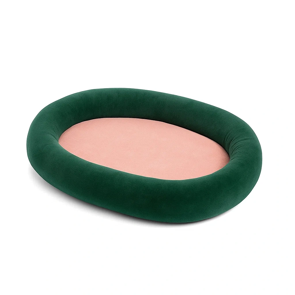 Ovales Haustierbett aus Velours Grün Rosa-decorinspiredhub