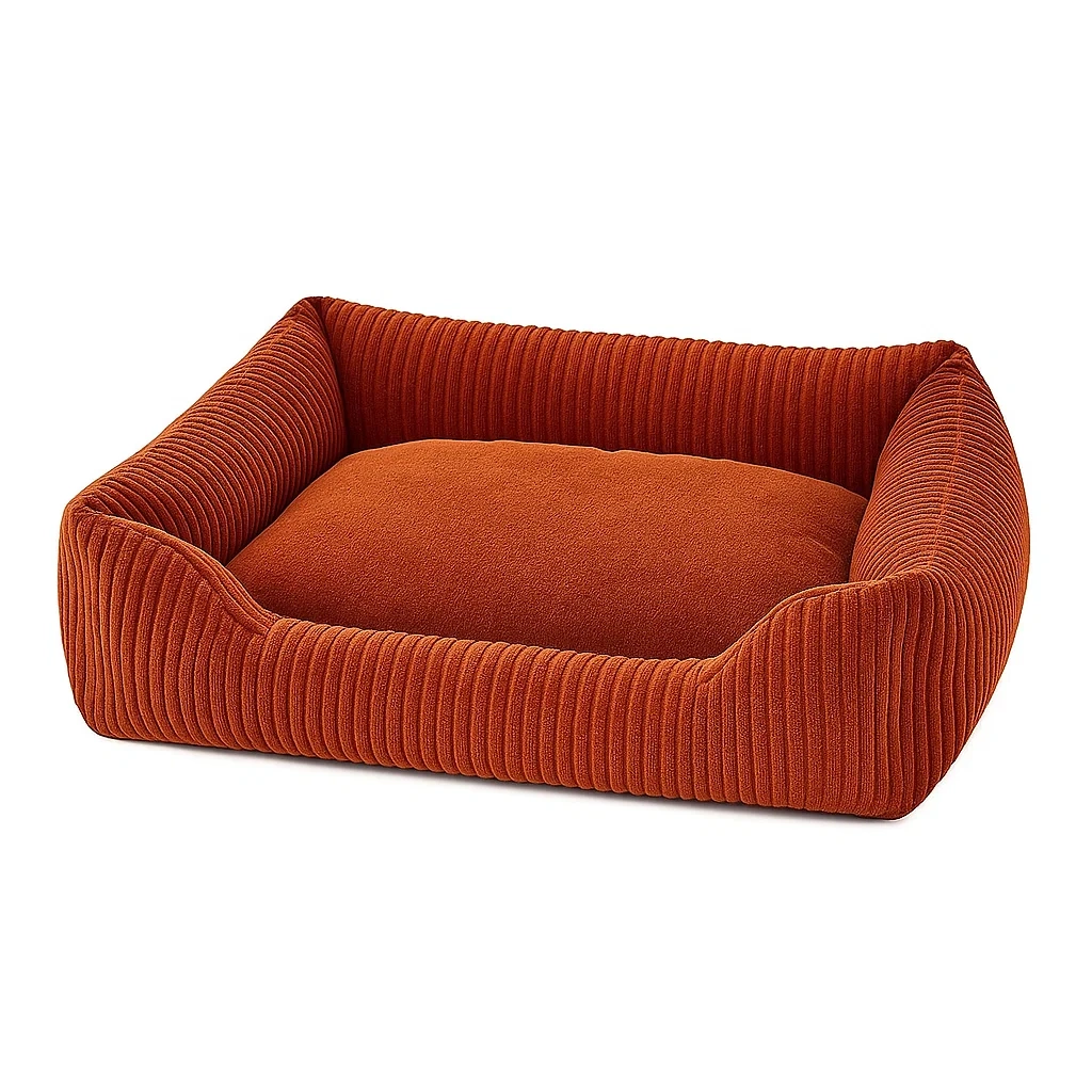 Hundebett aus Kordstoff und Baumwolle, Orange-decorinspiredhub