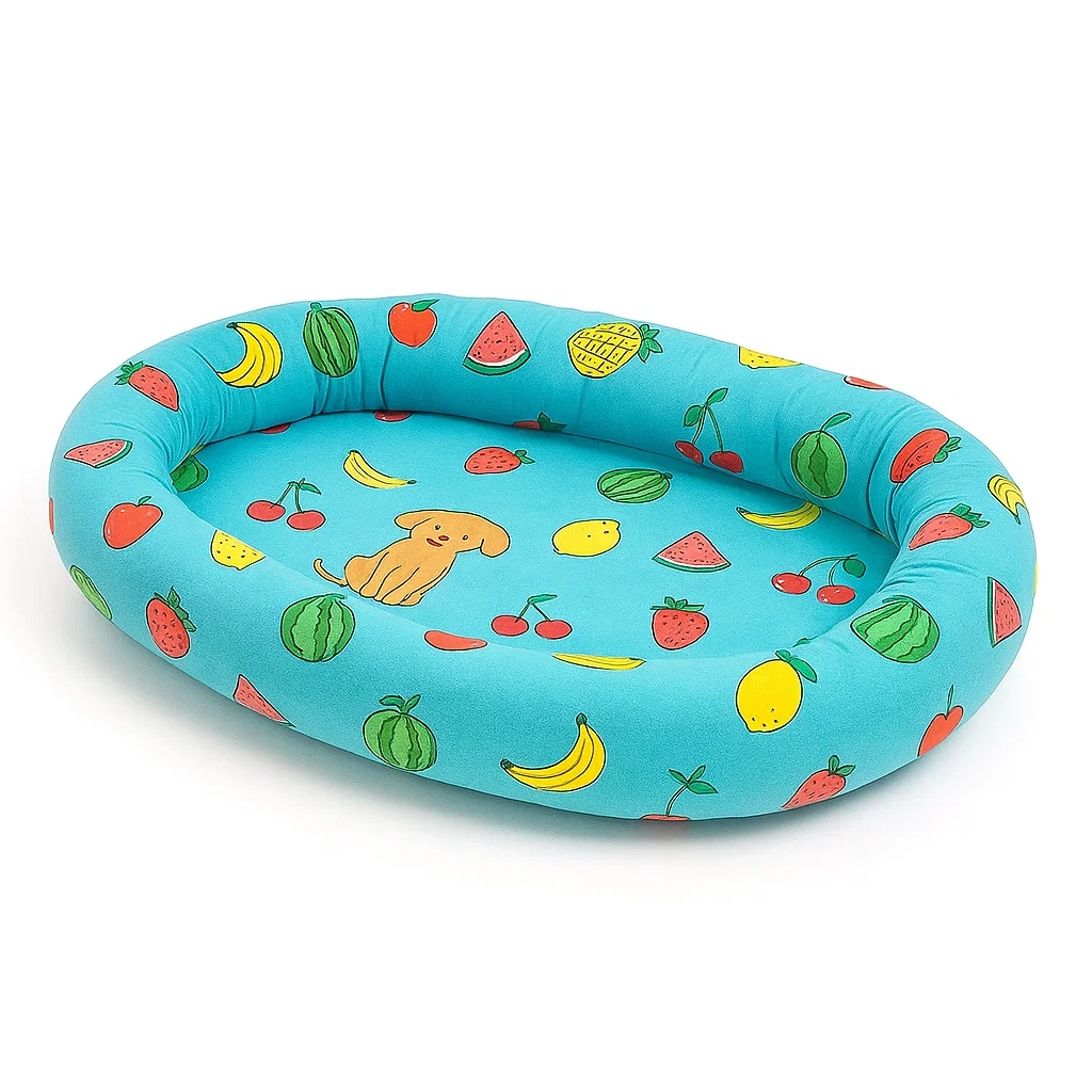 Hundebett Oval Baumwolle Blau mit Obstmuster-decorinspiredhub