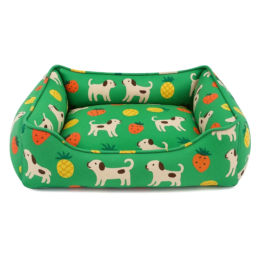 Hundebett Rechteckig Polyester Grün mit Hundemuster 60x50x20 cm-decorinspiredhub