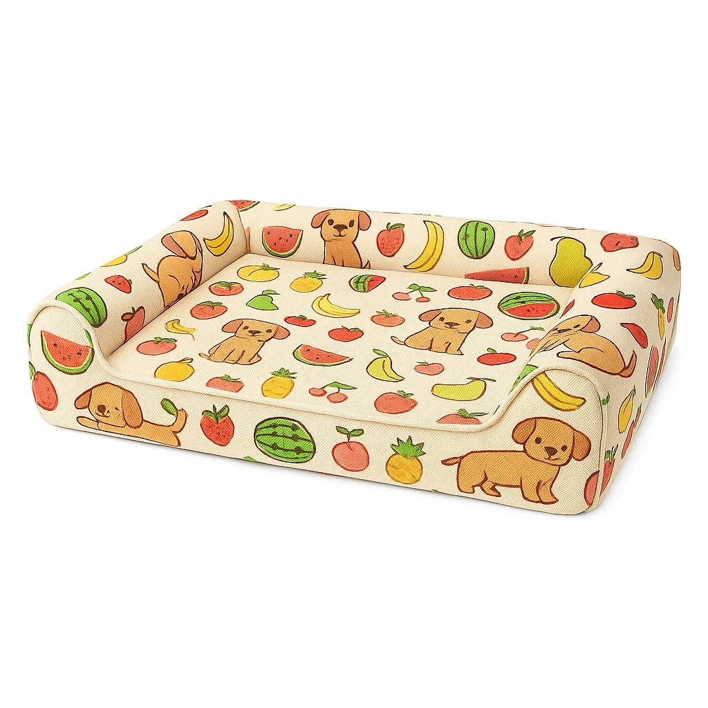 Hundebett mit Baumwollstoff Muster Beige 80x60x20 cm-decorinspiredhub